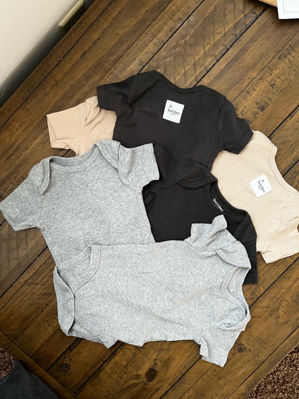 Burt’s Bee Neutral Baby Onesie Bundle - light grey, dark grey, & Beige